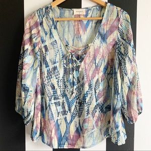 Everly sheer boho tie low v-neck top small